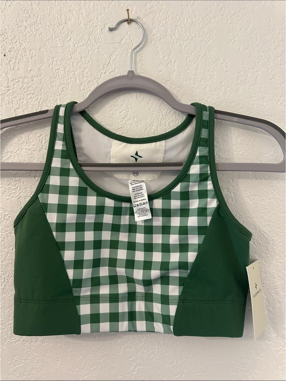 Tuckernuck Green and White Gingham Sports Bra XS